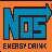 Pixelated NOS Energy Drink logo variations in blue, yellow, and red with arrow accents on orange background