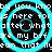 Cyan spiral rings overlay white pixelated text on a black background, repeating in a four-quadrant pattern