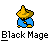 Pixel art character in blue robe and yellow hat with white text "Black Mage" beneath each instance on gray background.