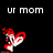 Pixelated red and white character with heart-shaped wings appears in three positions against black background, with text above and below.