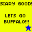 Yellow and blue pixelated icon with 'SCARY GOO' text at top, 'LETS GO BUFFALO!!!' in middle, and a star symbol below the text.