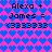 Pixelated icon with pink background and blue heart pattern, displaying repeated text 'Alexa + James = <333333' in dark pixels.