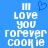 Blue background with white pixelated text reading 'LOVE YOU FOREVER COOKIE' and a blue pixelated heart symbol above the text.