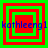 Four identical square display red-green concentric squares with blue text "kathleeng1" overlaid on a green background