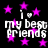 Black background with scattered pink stars and repeated white text reading "i'm my best friends" in pixelated font.