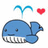 Blue pixelated whale with white teeth and a red heart above it, next to blue text reading "I LOVE KAROT" on black background.