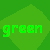 Two green pixelated text frames side-by-side on a solid green background, each containing the word "green" in different shapes and styles.