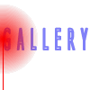 A sequence of repeated 'GALLERY' text in blue letters with red circular overlays and vertical red lines, showing partial cropping in later frames.