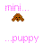 Pixelated pink text reads 'mini...' above a brown pixel-art creature with black eyes and mouth, followed by '...puppy' below.