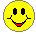 Six pixelated yellow smiley face icons arranged in a 3x2 contact sheet with varying mouth expressions and eye positions on a gray background.