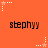 Orange background with repeated 'stephyy' text and white/pink star animations in a