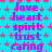 A static image with a bright cyan background covered in small pink stars, displaying repeated text phrases in purple and blue lettering.