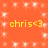 Orange background with white sparkles and four yellow "chris<3" text instances arranged in two of two
