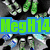 Animated icon with green 'MegH14' text, purple 'Loves', and orange 'onvers' text over a background of small colorful objects.