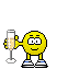 Yellow pixelated character holding a champagne flute with multiple facial expressions and mouth positions