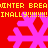 Red background with yellow pixelated text and pink snowflakes, animated text repetition.