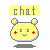 Yellow cartoon head with rounded ears, red plus signs on cheeks, and a smiling mouth under 'chat' text in four positions