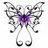 Pixelated icon of a stylized figure with large wings, purple torso, and white limbs against a transparent background.
