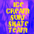 Yellow pixelated text 'ICE CREAM SURF SKATE TEAM' on a blue-purple gradient background with visible compression artifacts.