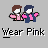 Two pixelated figures in pink and blue clothing stand side-by-side against a gray background with text below.