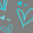Animated pattern of cyan hearts and small butterflies on a gray background with partial white overlay.