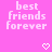 Pixelated text 'best friends forever' in white on pink background with two pixel hearts below.