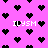 Pixelated pink background with scattered black heart shapes and repeated white text "ILYSM" in a retro digital style.