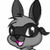 Pixelated cartoon rabbit with large ears, dark gray fur, and a pink tongue sticking out, overlaid with green text on purple rectangles.