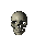 25 pixelated skull icons in varying poses against a solid gray background, each showing distinct head angles and facial views