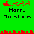Green background with red pixelated Santa sleigh and reindeer icons above black text reading "Merry Christmas" in two