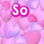Pixelated image with pink and purple heart background, white text "So" in top-left, "Bored" in top-right, and "]=" emoticon at bottom-center.