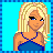 Pixel art contact sheet showing a blonde female character in blue top and dark pants across four frames with text "Emma Loves Ya!!!" on the right frame.