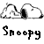 A 2x2 contact sheet of three animated frames showing Snoopy lying down with eyes closed, each frame displaying a different pose variation and text style below the character.