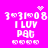 Pixelated pink background with white text and symbols arranged in four quadrants, showing animation changes in small decorative elements above the text.