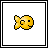 A 48x48 pixel buddy icon featuring a yellow cartoon fish on the left and text reading "fishies are coolio" on the right against a bright yellow background with orange starbursts.