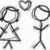 Two stick figures with circular heads, one in a dress and the other as a simple figure, stand beneath a heart symbol on a white background.