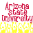 Red text reading "Arizona state University" above yellow pixelated shapes on white background.