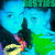 Pixelated blue-toned image of a character with dark hair, yellow clothing, and green background elements.