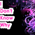 Pixelated image with pink text fragments on black background, surrounded by purple and blue swirling patterns.