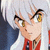 Pixelated anime-style character with silver hair and golden eyes, wearing red clothing against a black background with blue lines