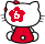 Pixelated Hello Kitty icon with red bow and white face, displaying a house-shaped 'G' symbol that changes from red to gray