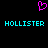 Pixelated pink heart symbol above two cyan 'HOLLISTER' text blocks on black background.