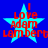 Blue background with four identical cyan stars, each containing red text reading 'I Love Adam Lambert' in pixelated font.