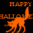 Orange pixelated cats on black background with "HAPPY HALLOWEEN" text, showing motion blur in different poses across frames.