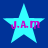 Four cyan stars on a dark blue background with pink text "J.A.M" inside each star, showing slight variations in star shape and text clarity across frames.