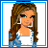 Two side-by-side pixelated images: a cartoon woman with long brown hair and blue jacket on left, white star on light blue background on right.