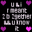 Pixelated text and heart symbols on a black background, with alternating pink and purple hearts surrounding white lowercase letters.