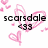 Pixelated icon with black text 'scarsdale' and '495', pink heart shapes, and a white background.