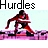 Pixelated icon shows two figures in red and black clothing embracing on a pink and purple ground with light blue background, text "Hurdles" above.