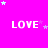 Bright pink background with repeated white 'LOVE' text and scattered light blue and purple stars in a pattern